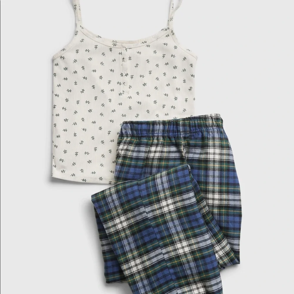 38) KIDS GAP Girls NEW PJ SET 100% Recycled Cami Red Flannel PJ Pajamas Size 8 - Picture 6 of 7